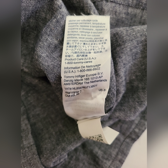 Short Sleeve Button Down Gray Shirt Top Size M Tommy Hilfiger - Picture 6 of 6